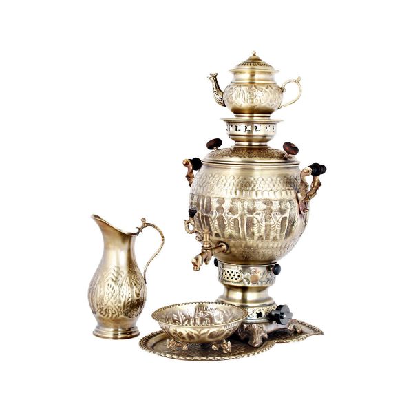 Persischer Messing-Gas-Samowar Teekocher Traditionelles Design Achaemeniden-Motive 6-Liter