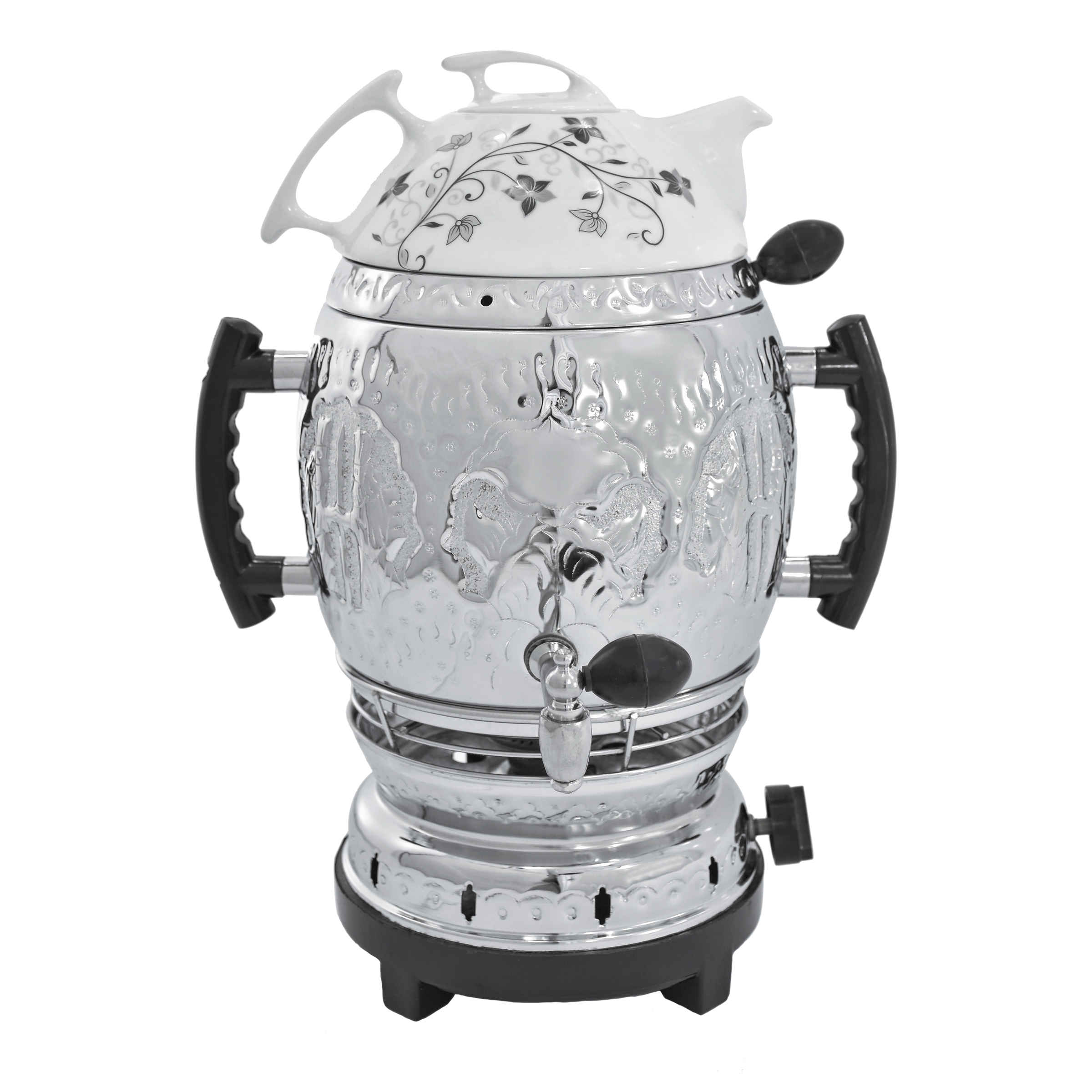 Gas-Samowar Teekocher mit Teekanne Blumenmuster 6-Liter