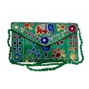 Bestickte Ethno-Samt-Clutch-Handtasche mit Baluchi-Design – Grün