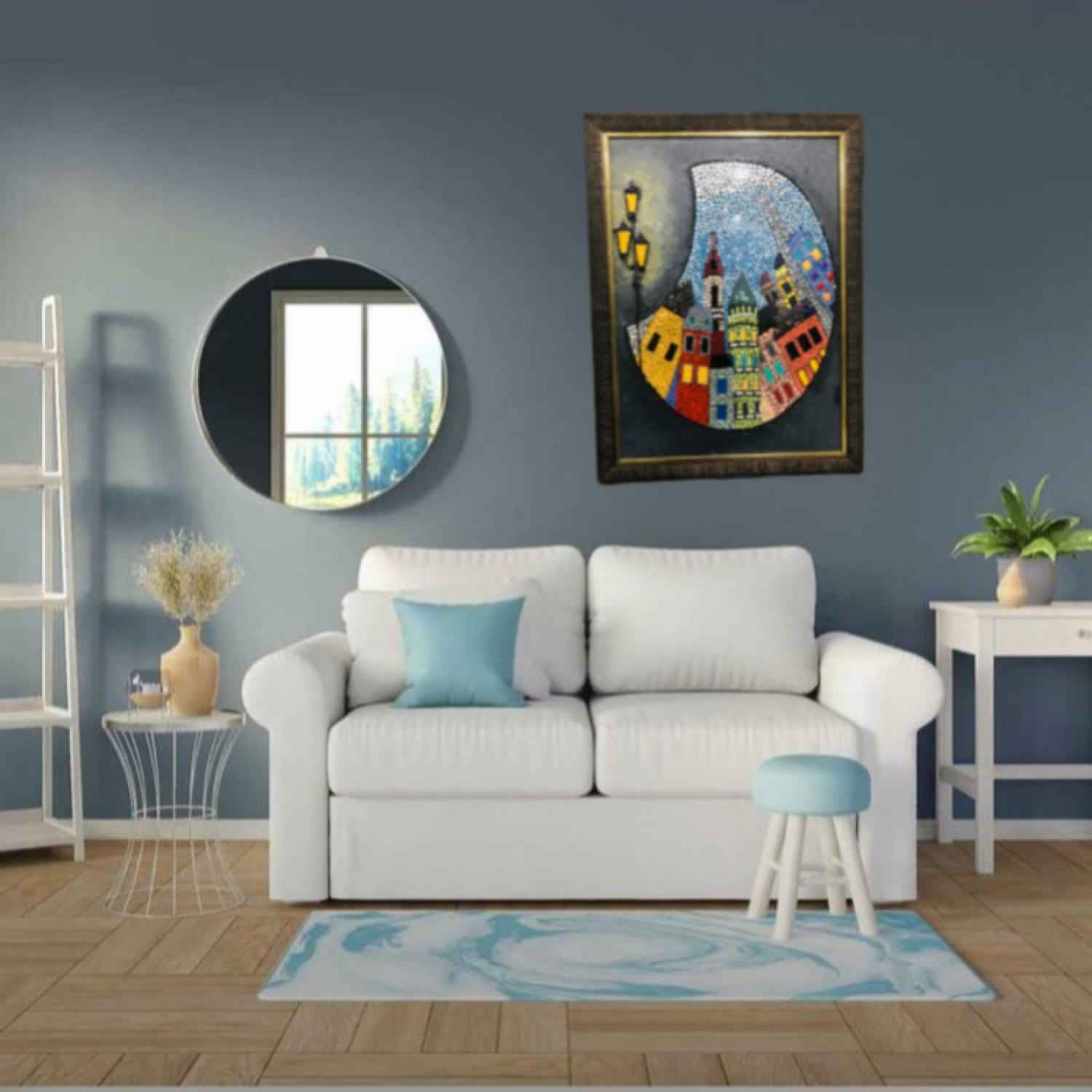 Dekorative persische gerahmte Keramikfliese – Schöne Stadt