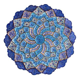 Dekorativer Kupferteller handgemalt mit persischer Minakari Emaille Marineblau