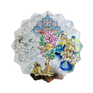 Dekorativer Kupferteller handgemalt mit persischer Minakari Emaille Zaman & Blumen
