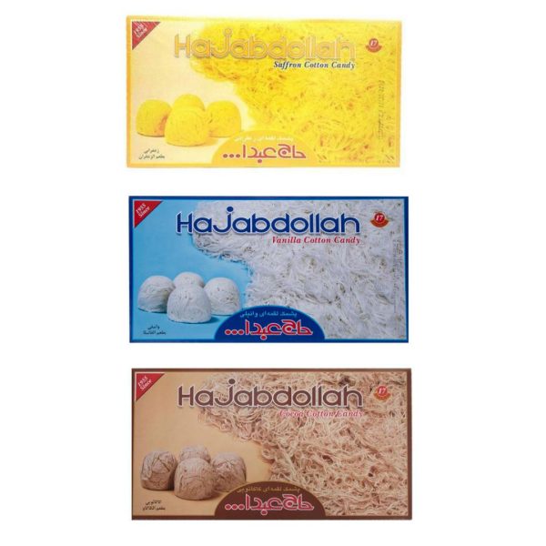 Pashmak – Persische Zuckerwatte mit Safran-, Vanille- & Kakao-Geschmack – Haj Abdollah (3x)