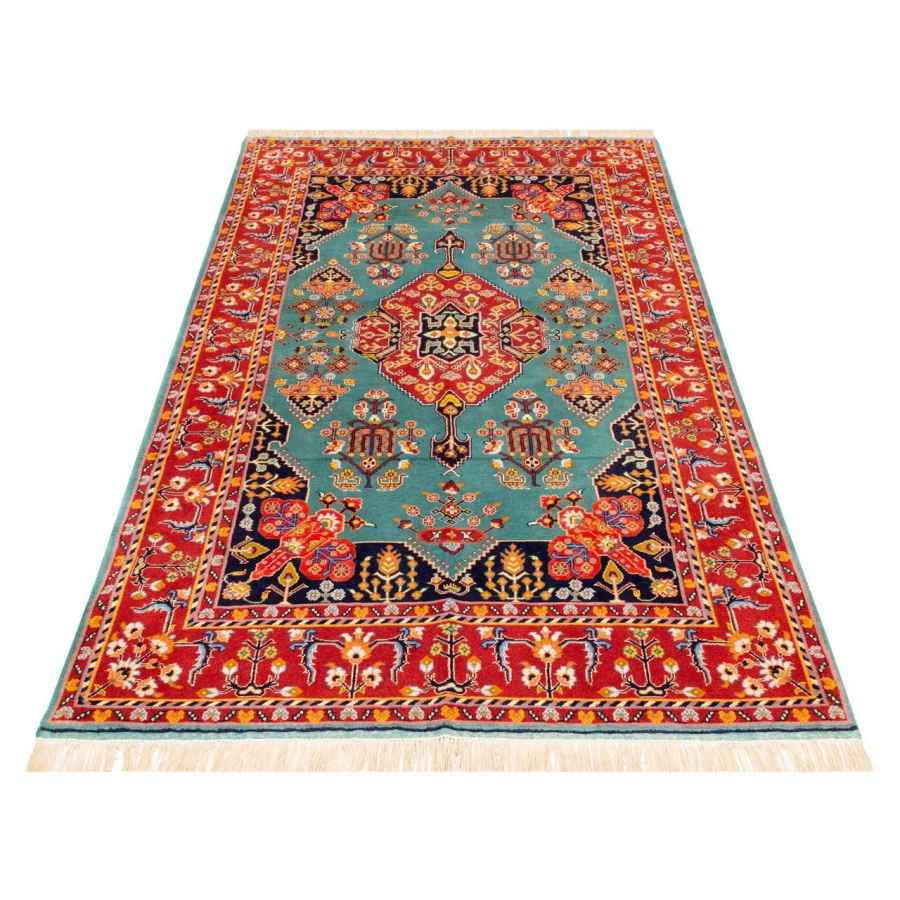 Persischer Teppich handgeknüpft in Blau mit Blumen-Design
