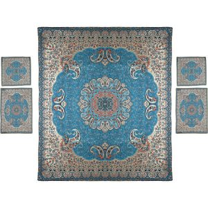 Persisches Bettüberwurf-Set – Orientalischer Stil, Doppelgröße mit Termeh-Stoff – Blue Taban