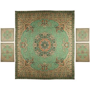 Persisches Bettüberwurf-Set – Orientalischer Stil, Doppelgröße mit Termeh-Stoff – Green Negin
