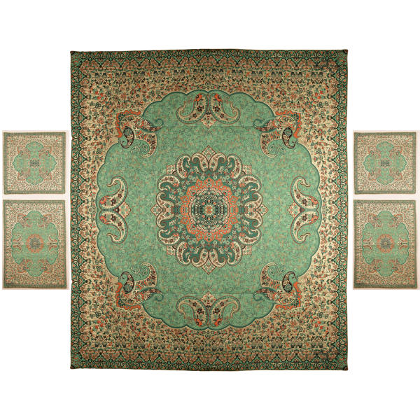Persisches Bettüberwurf-Set – Orientalischer Stil, Doppelgröße mit Termeh-Stoff – Green Negin