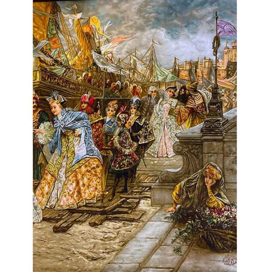 Handgeknüpfter persischer Bildteppich aus Tabriz, der Napoleons Schiff darstellt