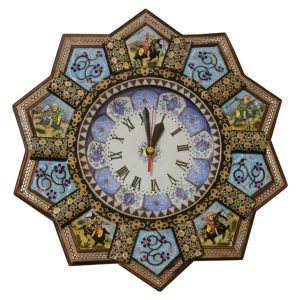 Handgefertigte persische Holz-Wanduhr – Khatam-Marketerie-Kunst, Behdad