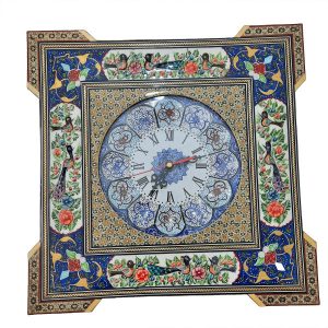 Handgefertigte persische Holz-Wanduhr – Khatam-Marketerie-Kunst, Vögel II