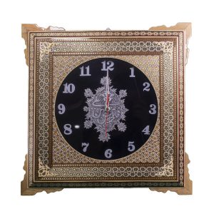 Handgefertigte persische Holz-Wanduhr – Khatam-Marketerie-Kunst, Schwarz