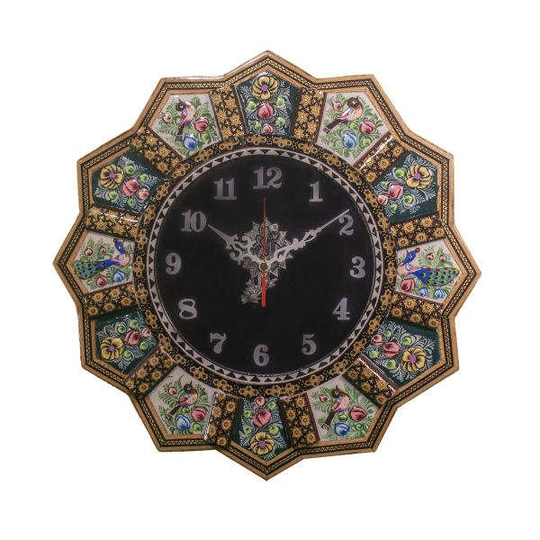 Handgefertigte persische Holz-Wanduhr - Khatam-Marketerie-Kunst, Golban