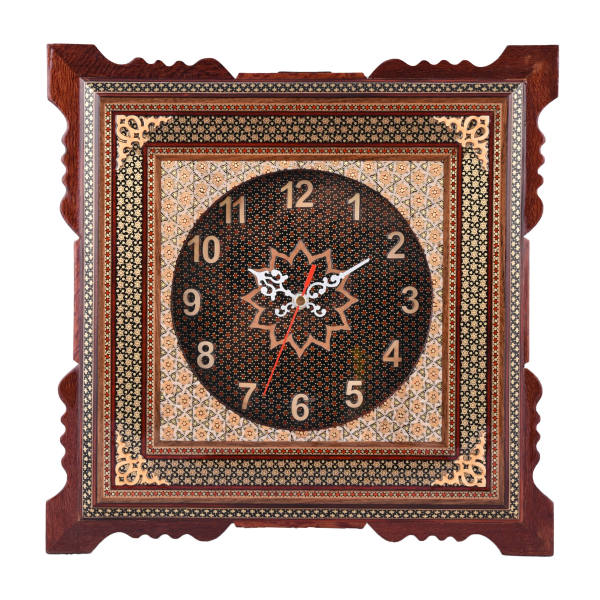 Handgefertigte persische Holz-Wanduhr - Khatam-Marketerie-Kunst, Hivana
