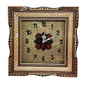Handgefertigte persische Holz-Wanduhr – Khatam-Marketerie-Kunst, Mahan