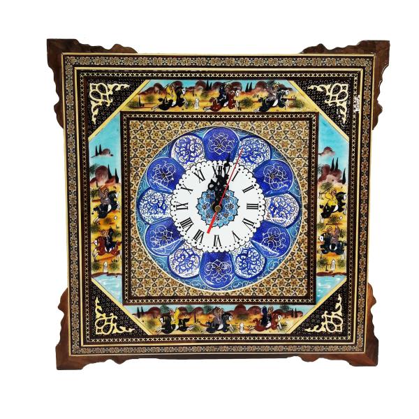 Handgefertigte persische Holz-Wanduhr - Khatam-Marketerie-Kunst, Mahsan