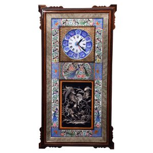 Handgefertigte persische Holz-Wanduhr – Khatam-Marketerie-Kunst, Simorgh