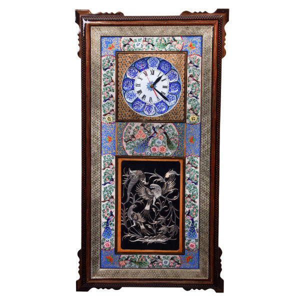 Handgefertigte persische Holz-Wanduhr - Khatam-Marketerie-Kunst, Simorgh