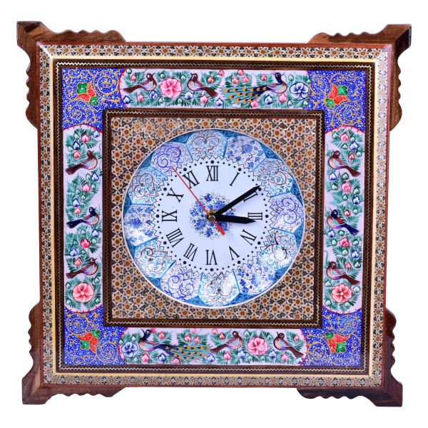 Handgefertigte persische Holz-Wanduhr - Khatam-Marketerie-Kunst, Asa