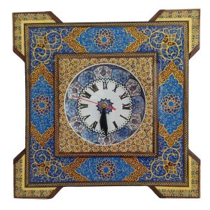 Handgefertigte persische Holz-Wanduhr – Khatam-Marketerie-Kunst, Hendesi