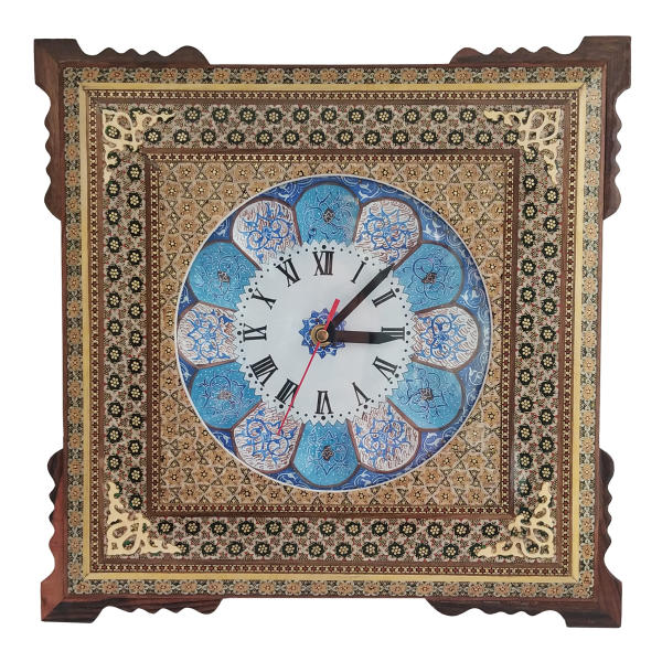 Handgefertigte persische Holz-Wanduhr - Khatam-Marketerie-Kunst, Mahla