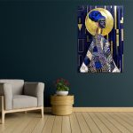 Persischer Holzposter-Druck – Blaue Frau Wandkunst