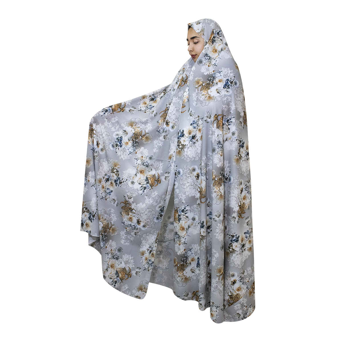 Iranischer Kultur-Chador für Frauen – Farbenfroh, Ideal für den Alltag und das Gebet, Weiße Blumen