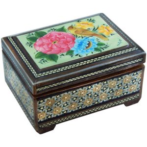 Handgefertigte Holz-Schmuckbox mit persischem Khatam-Design – Blumen