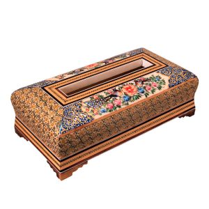 Handgefertigte persische Holz-Taschentuchbox – Khatamkari Ahoura