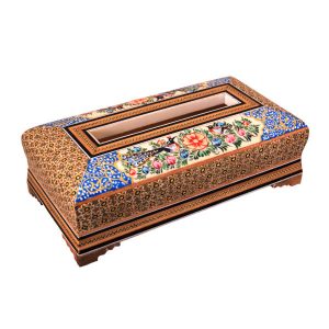 Handgefertigte persische Holz-Taschentuchbox – Khatamkari Alma