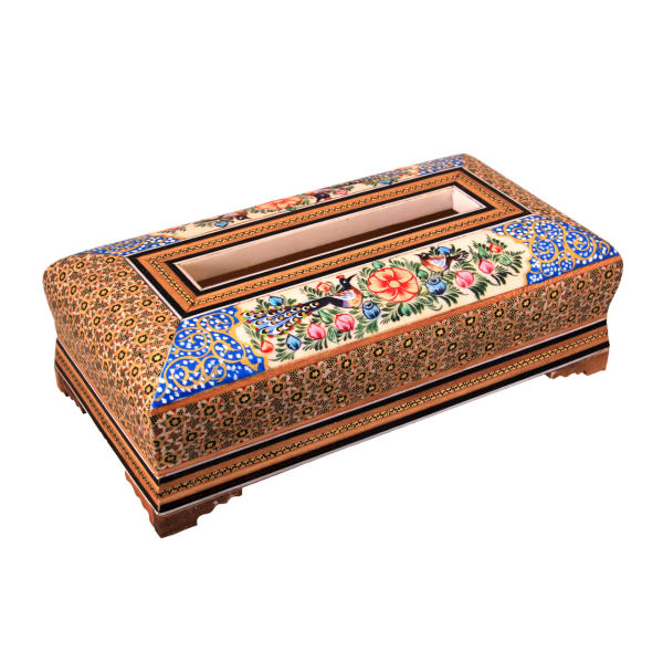Handgefertigte persische Holz-Taschentuchbox – Khatamkari Alma