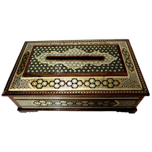 Handgefertigte persische Holz-Taschentuchbox – Khatamkari Golden