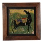 Dekorative persische gerahmte Fliese – Shahnameh-inspiriertes Muster: Schwarzes Pferd