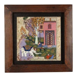 Dekorative persische gerahmte Fliese – Shahnameh-inspiriertes Muster: Farahani