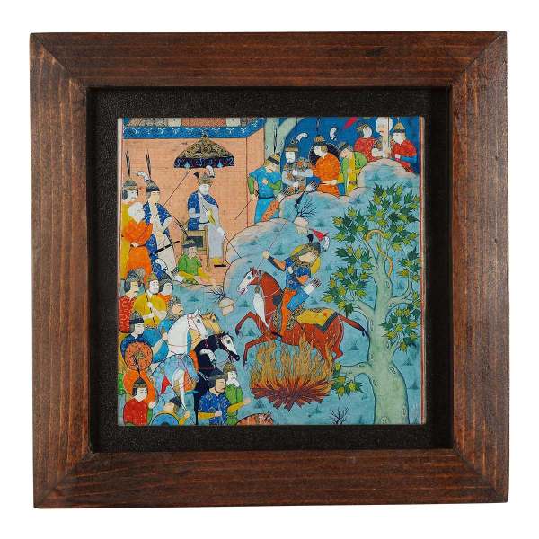 Dekorative persische gerahmte Fliese - Shahnameh-inspiriertes Muster: Krieg