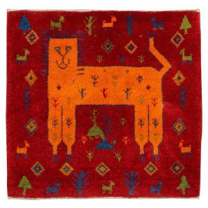 Persischer Gabbeh-Wollteppich handgewebt mit Tiermotiven Leopard