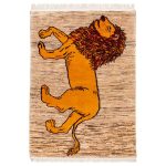 Persischer Gabbeh-Wollteppich handgewebt mit Tiermotiven GoldLöwe