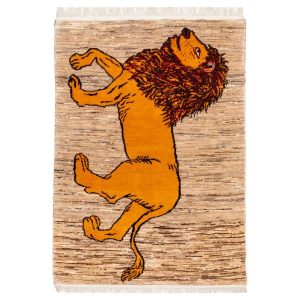 Persischer Gabbeh-Wollteppich handgewebt mit Tiermotiven GoldLöwe