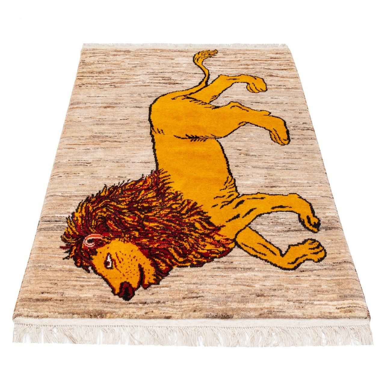 Persischer Gabbeh-Wollteppich handgewebt mit Tiermotiven GoldLöwe