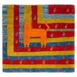Persischer Gabbeh-Wollteppich handgewebt mit Tiermotiven Katze I