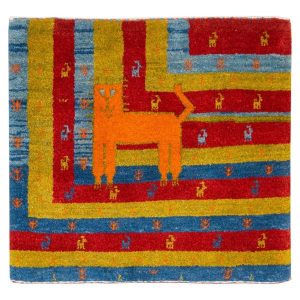 Persischer Gabbeh-Wollteppich handgewebt mit Tiermotiven Katze I