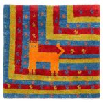 Persischer Gabbeh-Wollteppich handgewebt mit Tiermotiven Katze II