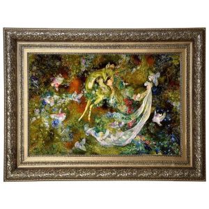 Handgeknüpfter persischer Wandteppich aus Tabriz, der eine Ahoo-Miniatur darstellt