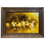 Handgeknüpfter persischer Bildteppich aus Tabriz, der ein goldenes Pferd darstellt