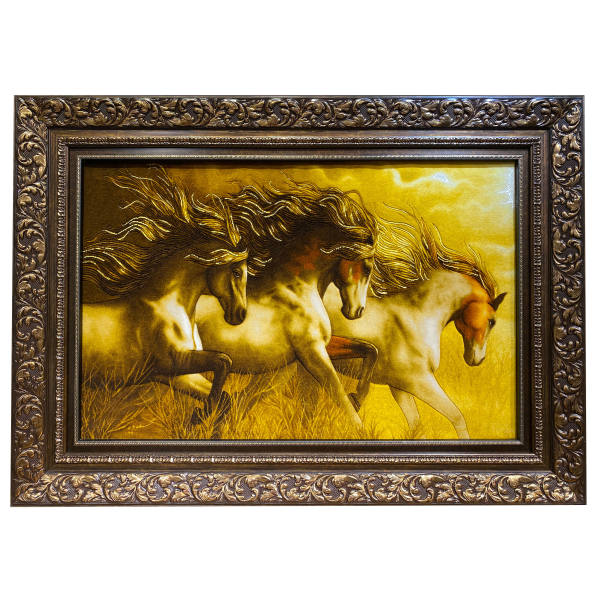 Handgeknüpfter persischer Bildteppich aus Tabriz, der ein goldenes Pferd darstellt