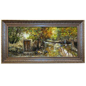 Handgeknüpfter persischer Bildteppich aus Tabriz, der den Herbst darstellt