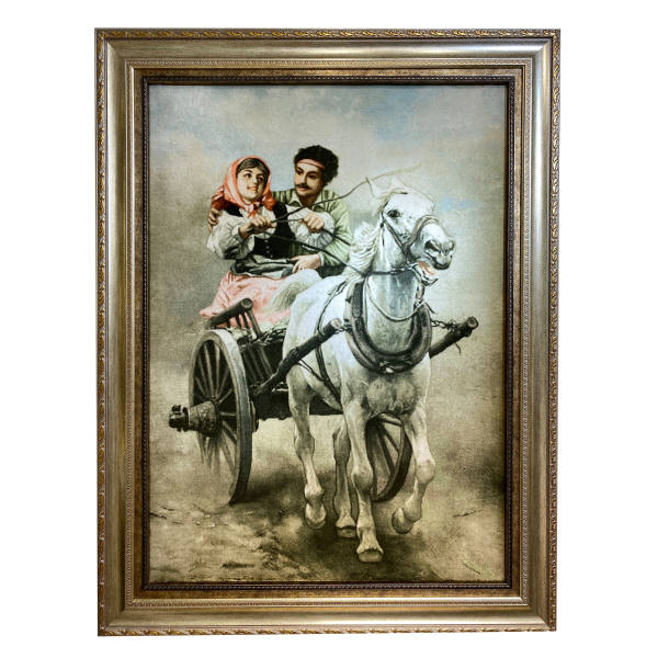 Handgeknüpfter persischer Bildteppich aus Tabriz, der einen Phaeton darstellt