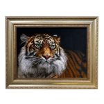 Handgeknüpfter persischer Bildteppich aus Tabriz, der einen Tiger darstellt
