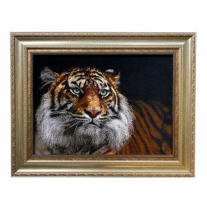 Handgeknüpfter persischer Bildteppich aus Tabriz, der einen Tiger darstellt