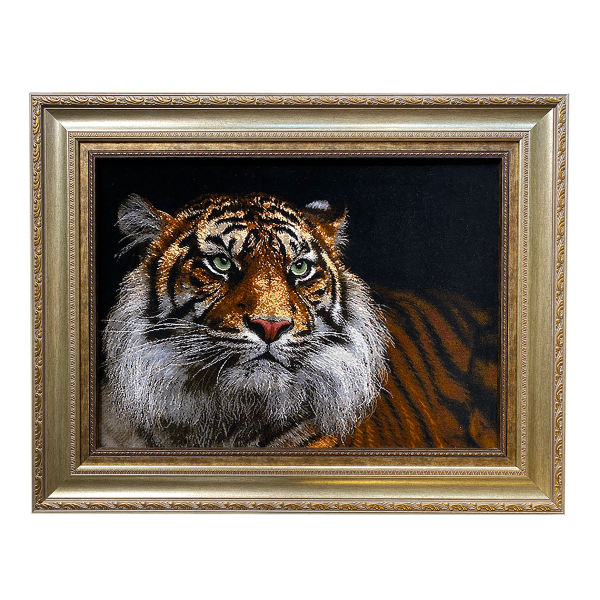 Handgeknüpfter persischer Bildteppich aus Tabriz, der einen Tiger darstellt