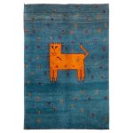Persischer Gabbeh-Wollteppich handgewebt mit Tiermotiven Katze II